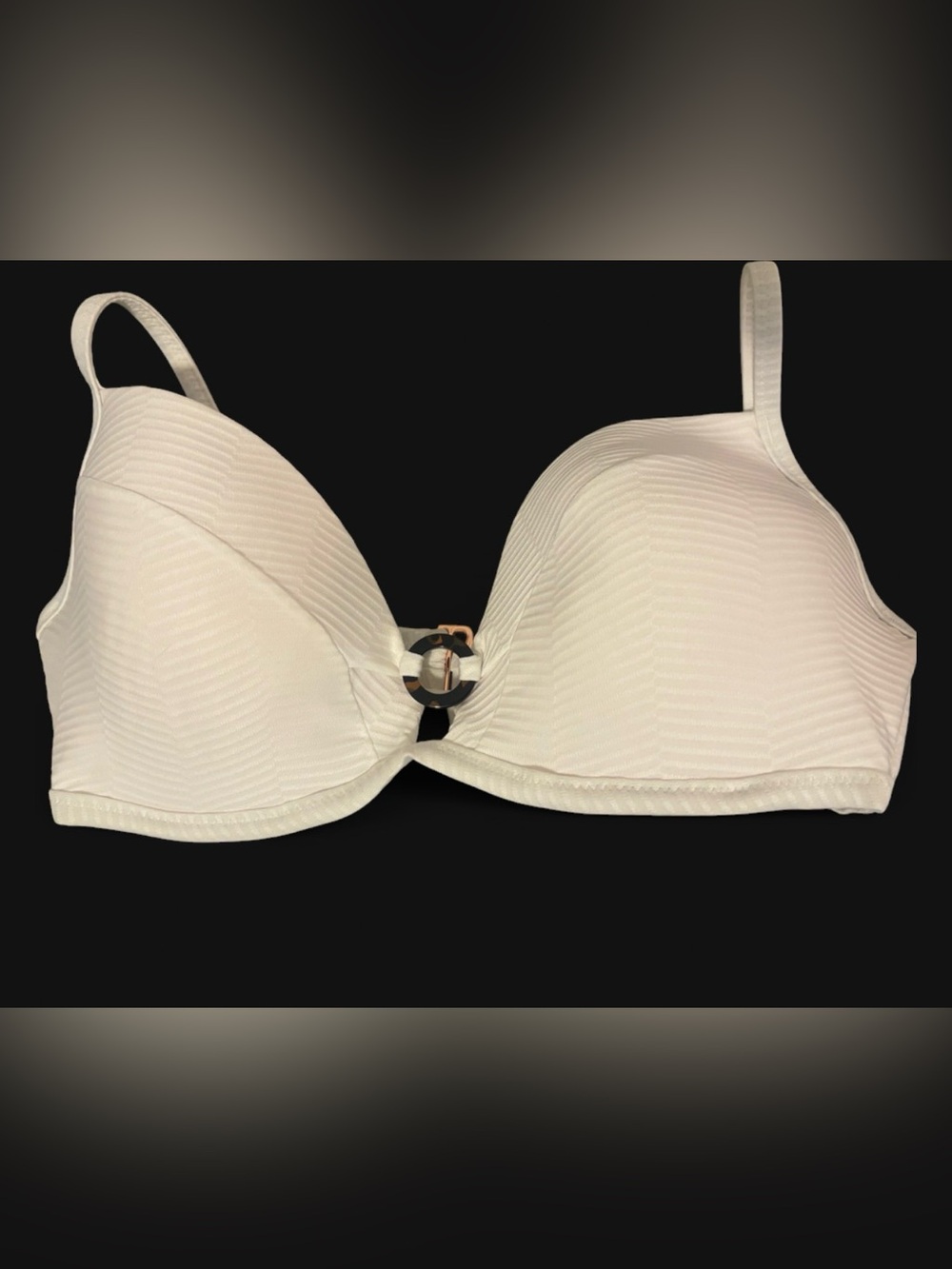 Shade & Shore Cream Ribbed Push-Up Bikini Top with Decorative Ring